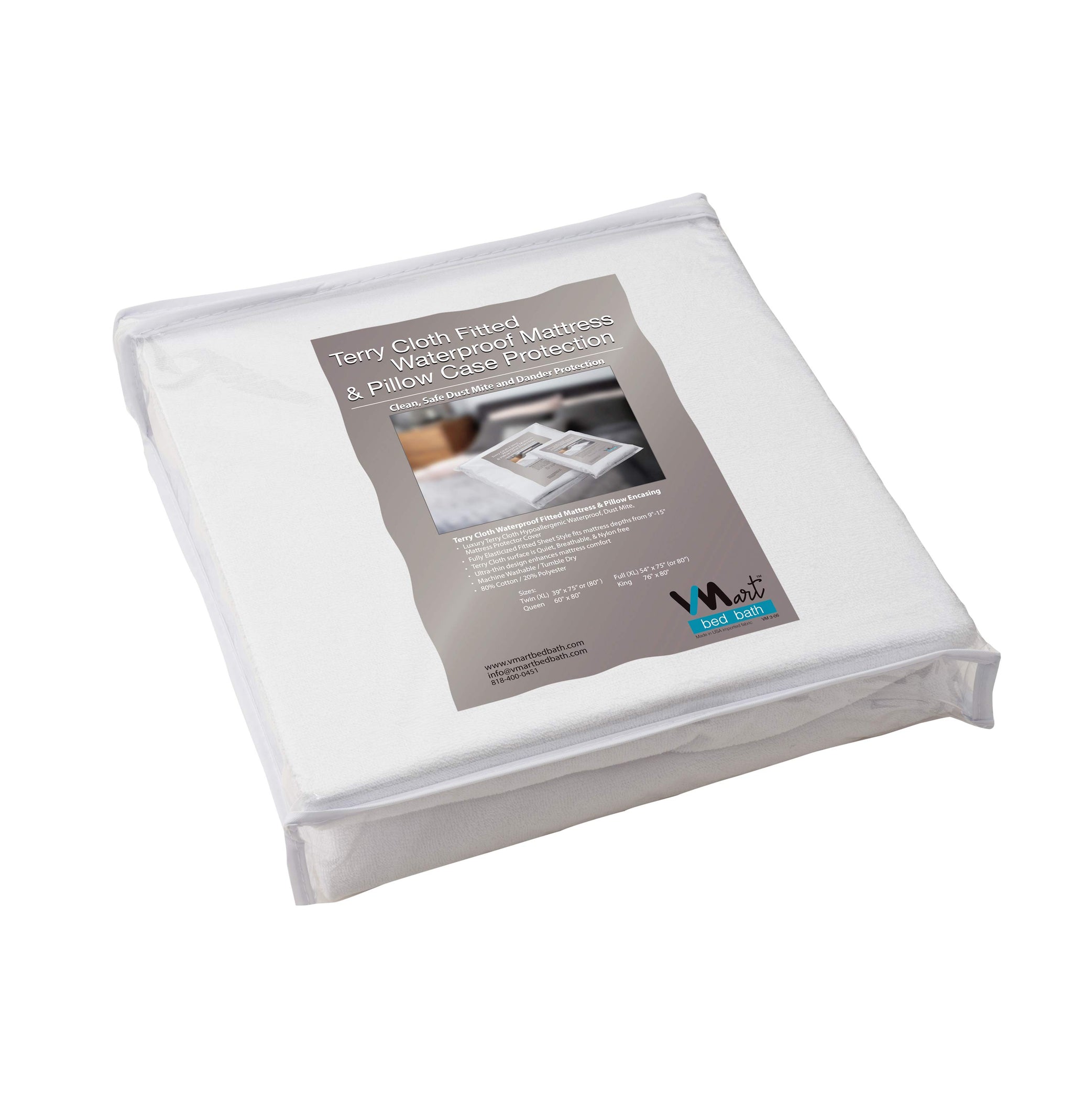 100%  Terry Cotton Mattress Protector - Fitted, Waterproof