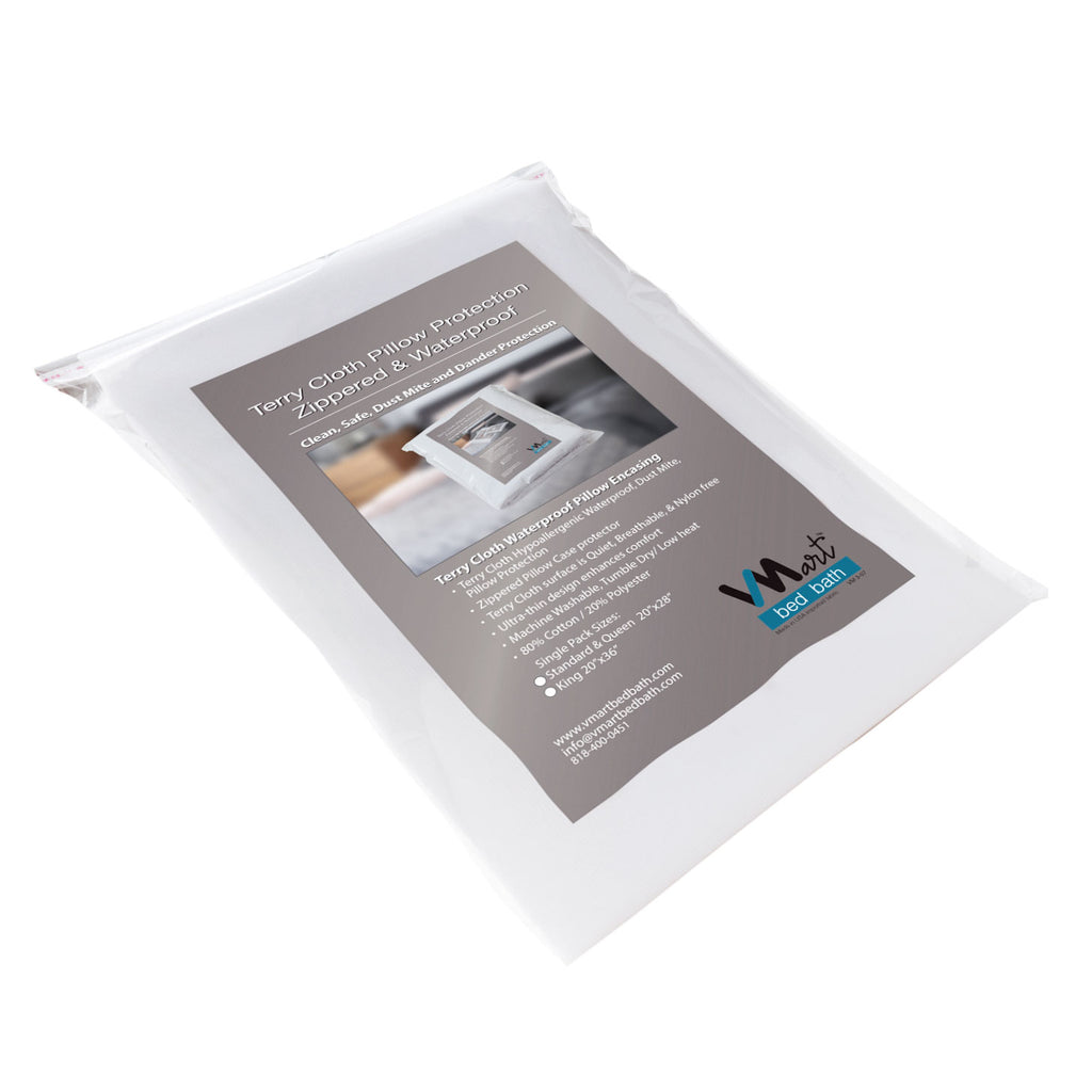 100% Waterproof Hypoallergenic Terry Cotton Zippered Pillow Protector Pack of  2